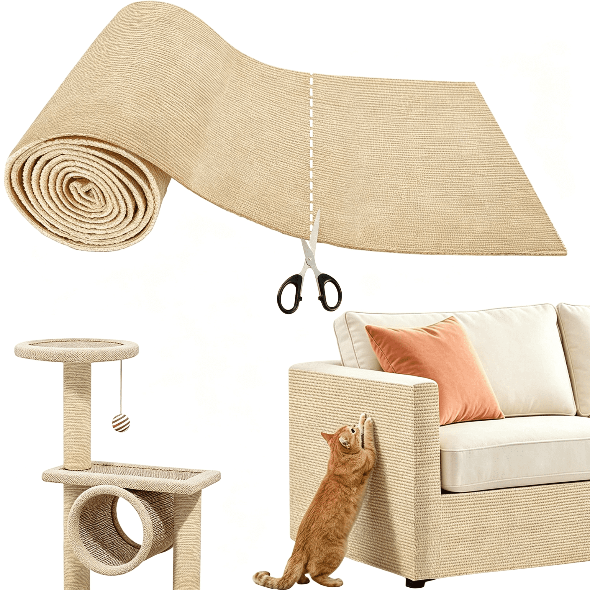LQSEO Heavy Duty Cat Scratch Mat for Couch Self-Adhesive Trimmable Cat Scratcher Carpet Furniture Protector&Climbing Pad for Cats Sofa Door&Cat Tree(Khaki 78.7 X 15.8 )