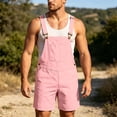 thumbnail image 2 of Overall Shorts for Men Stretchy Solid Color Romper Work Jumpsuits Pink M, 2 of 6