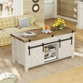 thumbnail image 6 of Lift Top Coffee Table, 4 in 1 Multi-Function Farmhouse Coffee Tables with Storage and Hidden Compartment, Convertible White Coffee Table Converts to Dining Table for Living Room, Brown Top, 6 of 7