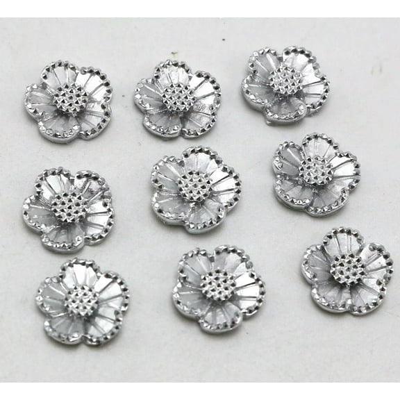 U8MO 200 Silver Flatback Acrylic Dotted Rhinestone Flower Cabochons 11mm