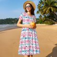 thumbnail image 4 of Lsque Striped Flamingo Print Women's Casual Dress T-Shirt Summer Short Sleeve Scoop Neck Swing Dresses, 4 of 6