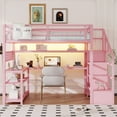 thumbnail image 2 of Mirightone Full Size Loft Bed with Stairs and L-Shaped Desk, Metal Gaming Loft Bed with LED Lights, Charging Station, Pink Loft Bed Frame Full with Storage Shelves, Wardrobe for Teens, Adults, Pink, 2 of 9