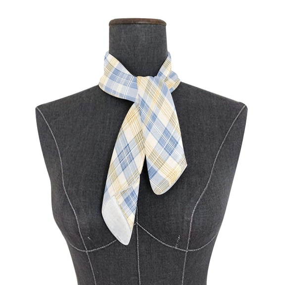 Square Scarf 24x24 Inch Pale Blue-and-yellow Tartan Silky Satin Sun Protection Neck Scarf for Women Multi-Purpose Head Wrap Bandana for Hair Bag Decoration
