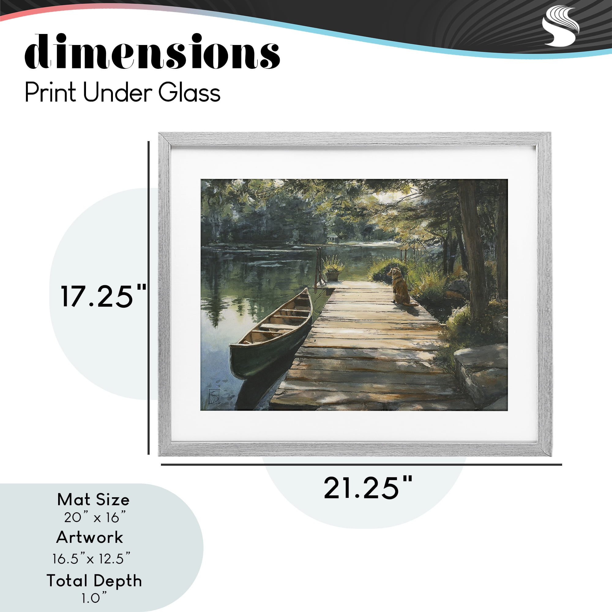 Lake Life Dog on Dock Gray Framed Print Under Glass, design by Sara Culpepper