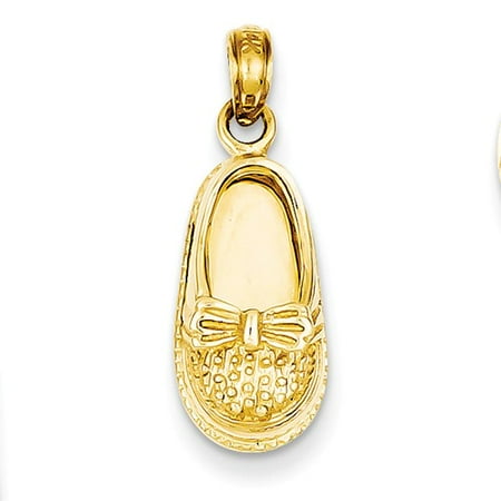 14k Yellow Gold 3-D Baby Shoe with Bow Pendant