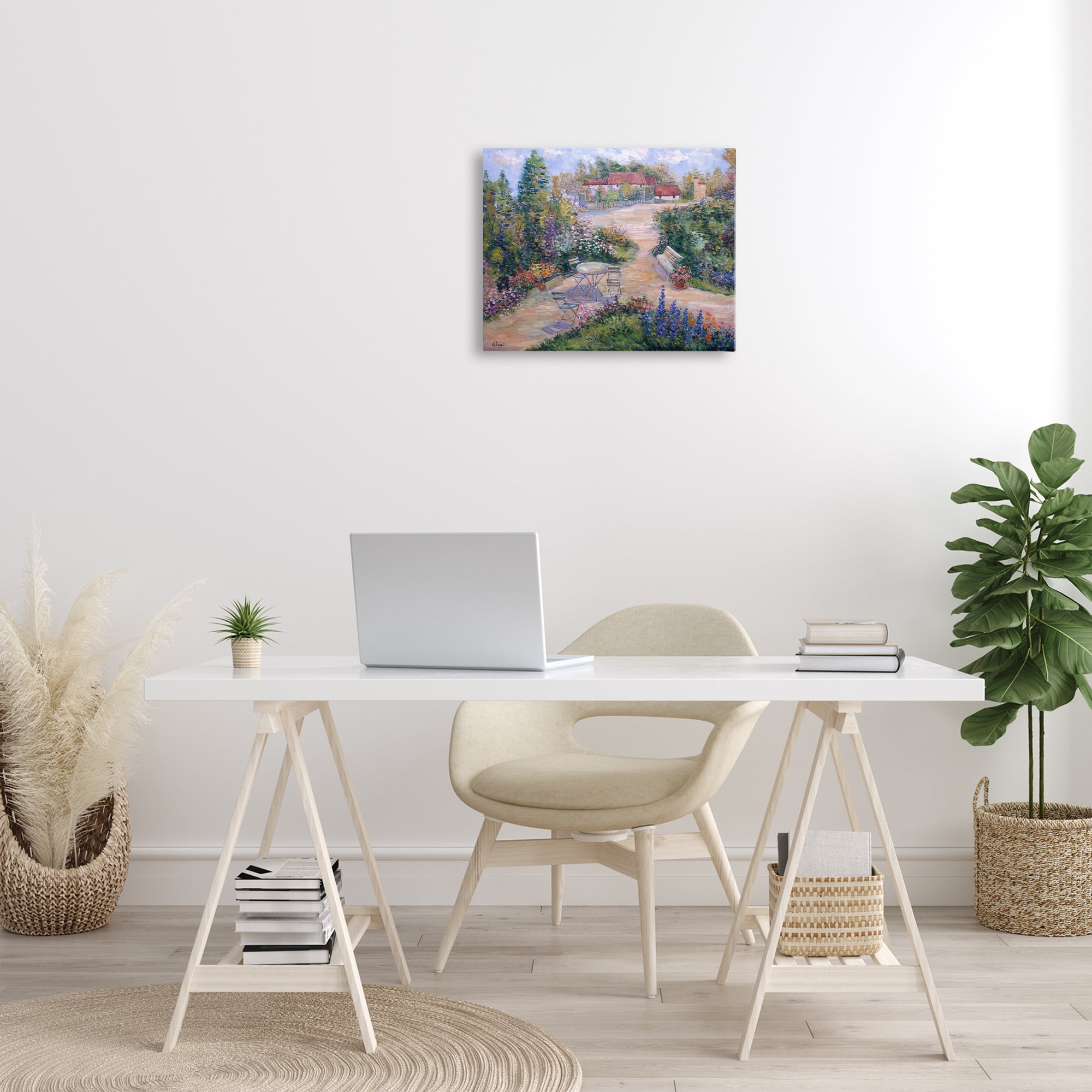 Stupell Industries Spring Garden Benches Landscape & Nature Painting Wrapped Canvas Art Print Wall Art, 20 x 16