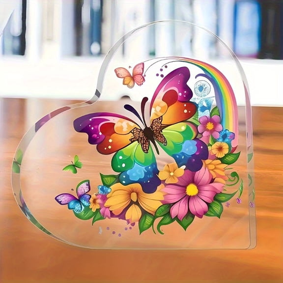 Heart shaped colorful butterfly plaque, room decoration, home decoration, butterfly decoration, desktop decoration, excellent gifts for friends and family, Valentine's Day, New Year, Easter gifts