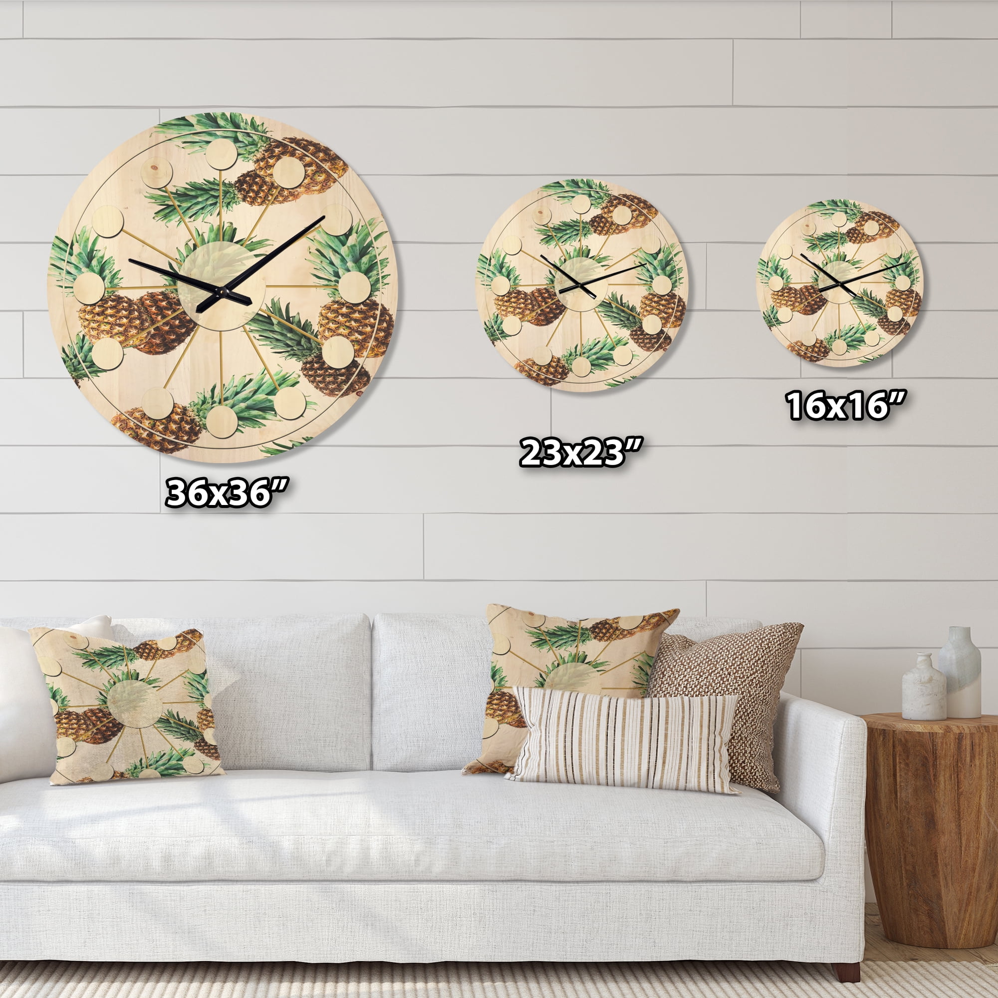 Designart 'Pineapple Summer Bliss Retro V' Mid-Century Modern Wood Wall Clock