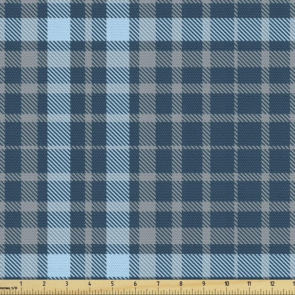 Ambesonne Plaid Fabric by the Yard Upholstery, Traditional Scottish Tartan, 5 Yards, Pale Azure Blue Dark Teal