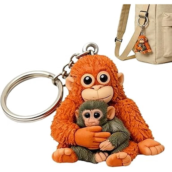 3D Cute Monkey Keychain – Plush Hanging Ornament with Monkey Holding Design, Soft Toy Key Ring for Backpack, Purse, or Car Keys