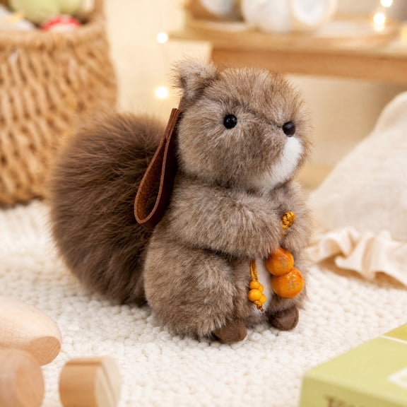 Wizlet Cute Chestnut‑Colored Squirrel Stuffed Plush Toy, Soft Fluffy Squirrel Animal Doll With Gourd Pendant Decor, Gift for Teens and Animal‑Lovers