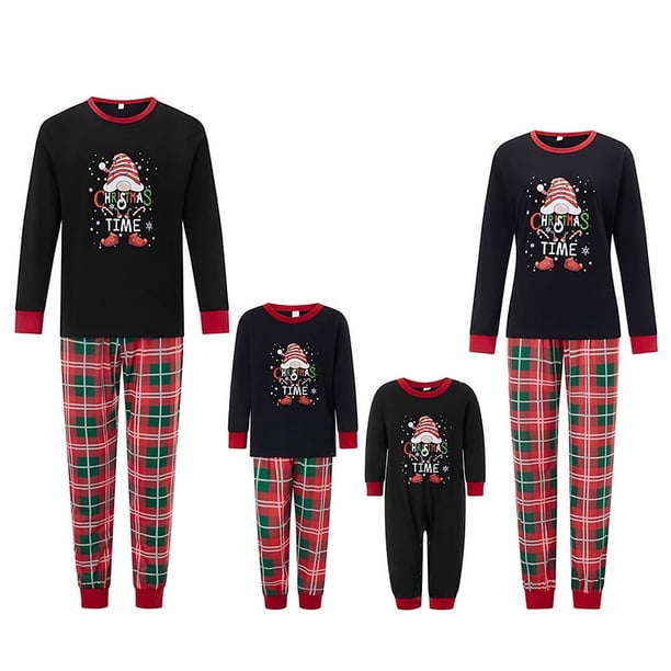 2025 Nuevo conjunto de pijamas navideños a juego para la familia, pijamas navideños con estampado de cuadros y letras de gnomos, pijamas para papá, mamá y niños