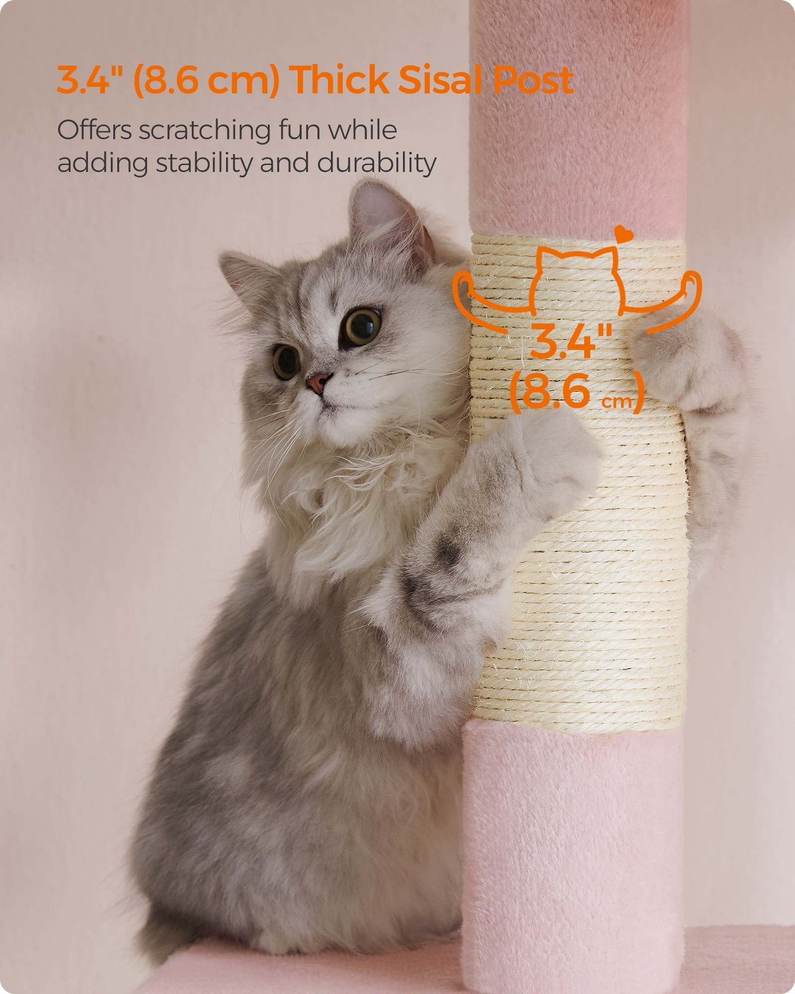 Cat Tree 33.1-Inch Cat Tower for Large Cats up to 16 lb, Large Perch, 2 Cat Caves, Scratching Post, Pink