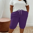 thumbnail image 2 of StSilkitty Plus Size Shorts for Womens Summer Solid Color High Waist Elastic Drawstring Knee Length Shorts with Pockets, 2 of 9