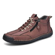 Mens Barefoot Wide Toe Combat Boots Vintage Casual Stitching Leather Zip up Walking Shoes Fashion Sneakers Ankle Booties