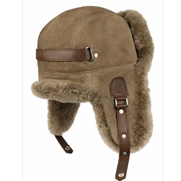 Leather Aviator Russian Ushanka Trapper Shearling Sheepskin Fur Ear Flap Waterproof Winter Hat (Camel )