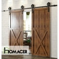 thumbnail image 2 of Homacer Black Rustic Sliding Barn Door Hardware Kit, for Two/Double Doors, 7.5ft Long Flat Track, Spoke Wheel Design Roller, Heavy Duty, for Interior & Exterior Use, 2 of 3