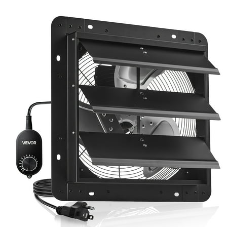 VEVOR 14 inch Shutter Exhaust Fan, Wall Mounted Attic Vent Fan with Variable Speed Controller, 1400 CFM, AC Motor, Heavy-duty Steel, Low Noise for Shed, Garage, Greenhouse Ventilation Cooling, Black