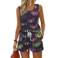 thumbnail image 2 of Halloween Short Outfits for Women 2 Piece Sets Candy Pumpkin Sleeveless Spooky Tank Tops and Castle Witch Hat Wide Leg Funny Shorts, M, 2 of 6
