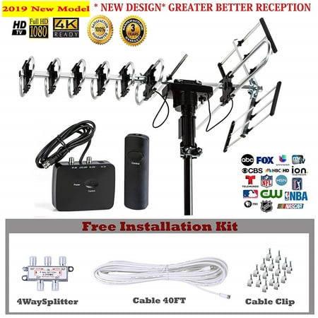 Long Range Remote Control 2019 Newest Model FSA-3806 with Free Installation Kit Up to 200 Miles Wild Range with Motorized 360 Degree Rotation, UHF/VHF/FM Radio with Infrared Remote Control Advanced Design ()