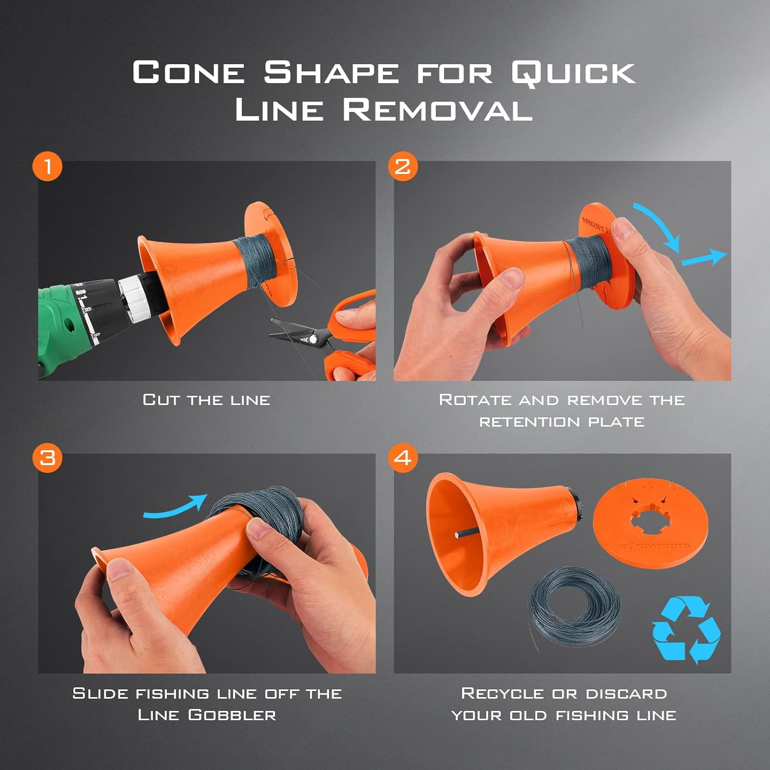 KastKing Line Gobbler Line Stripper, Remove Fishing Line Quickly, Compatible with Most Cordless Drills