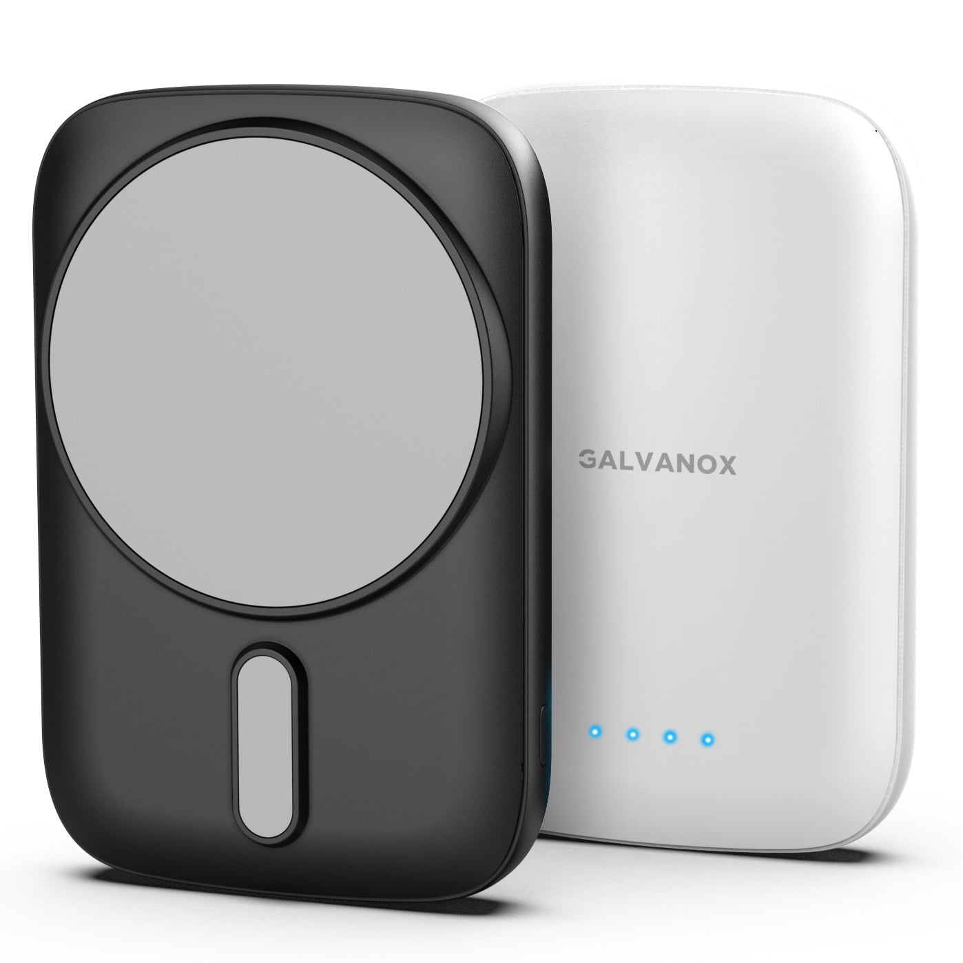 Galvanox Power Bank Compatible with MagSafe for iPhone (2 Pack) 5000mAh USB C Fast Charging Wireless Magnetic Battery Portable Charger with LED Light Indicator (Black/White)