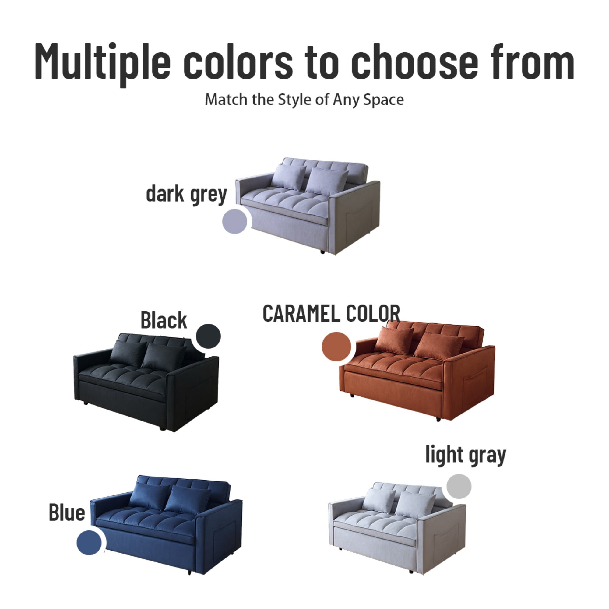 Gewnee 51.1 Inch Convertible Sofa Bed,Velvet Loveseat Sofa with Foldable Sofa Bed,Sleeper Sofa for Living Room or Office,Futon Sofa with Adjustable Backrest.Dark Grey