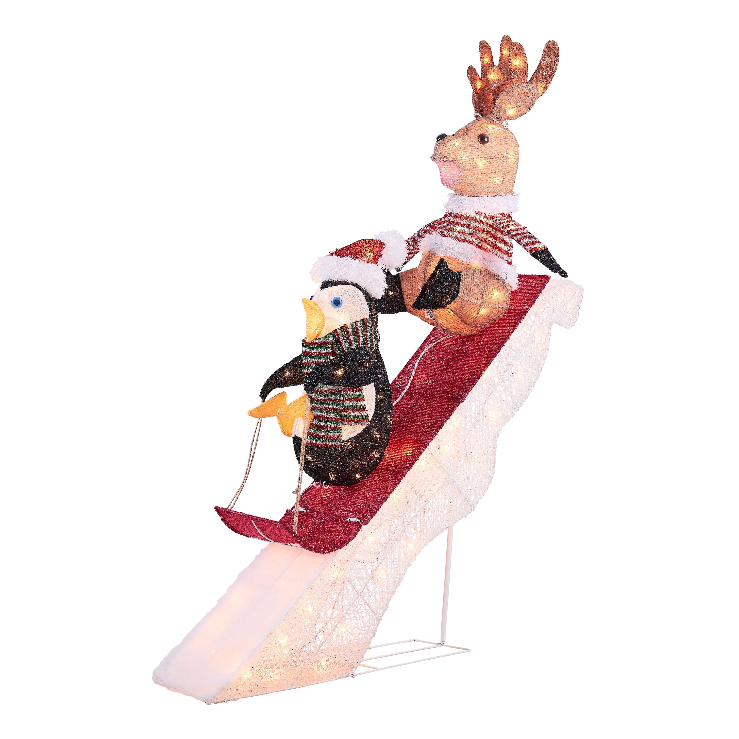 Holiday Time Lightup Sledding Reindeer and Penguin Decoration, 52
