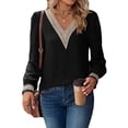 thumbnail image 4 of HAiming Women's Long Sleeve Chiffon Tops Solid Color Lace V-Neck Shirt Dressy Casual Loose Business Tunic Blouses, 4 of 8