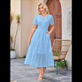 thumbnail image 4 of Vestido Informal de Verano para Mujer, de Corta, con Escote en V, Aberturas, Volantes y Ojales, Corte A Azul XS, 4 of 10