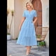 thumbnail image 4 of Vestido Informal de Verano para Mujer, de Corta, con Escote en V, Aberturas, Volantes y Ojales, Corte A Azul XS, 4 of 10