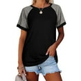 thumbnail image 1 of Femmes T-Shirt Couleur Bloc Chemisier à Manches Courtes Col Rond Top en Vrac Femmes Manches Courtes Haut Col Rond Causal Chemisier, Noir, XXL, 1 of 6