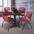 thumbnail image 2 of Kobe 30in. Square Breakroom Table- Cherry & 4 'M' Stack Chairs- Burgundy, 2 of 8