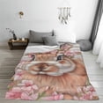 thumbnail image 4 of Flannel Rabbit Blankets Gifts - Pink Flower Bunny Throw Blanket for Sofa Couch Bed Living Room, Soft Warm Cozy Decor, 60" x 50", 4 of 6