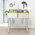 thumbnail image 6 of 2-Compartment Commercial Sink, Stainless Steel Utility Sink with Pull-out Faucet, Free Standing Double Bowl Kitchen Sink for Restaurant, Garage, Shop, Cafe, Outoor, 6 of 10