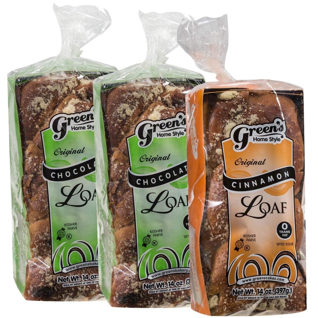 Green's Bakery (2) Chocolate and (1) Cinnamon Babka Cakes, 3 Pack 14 oz.
