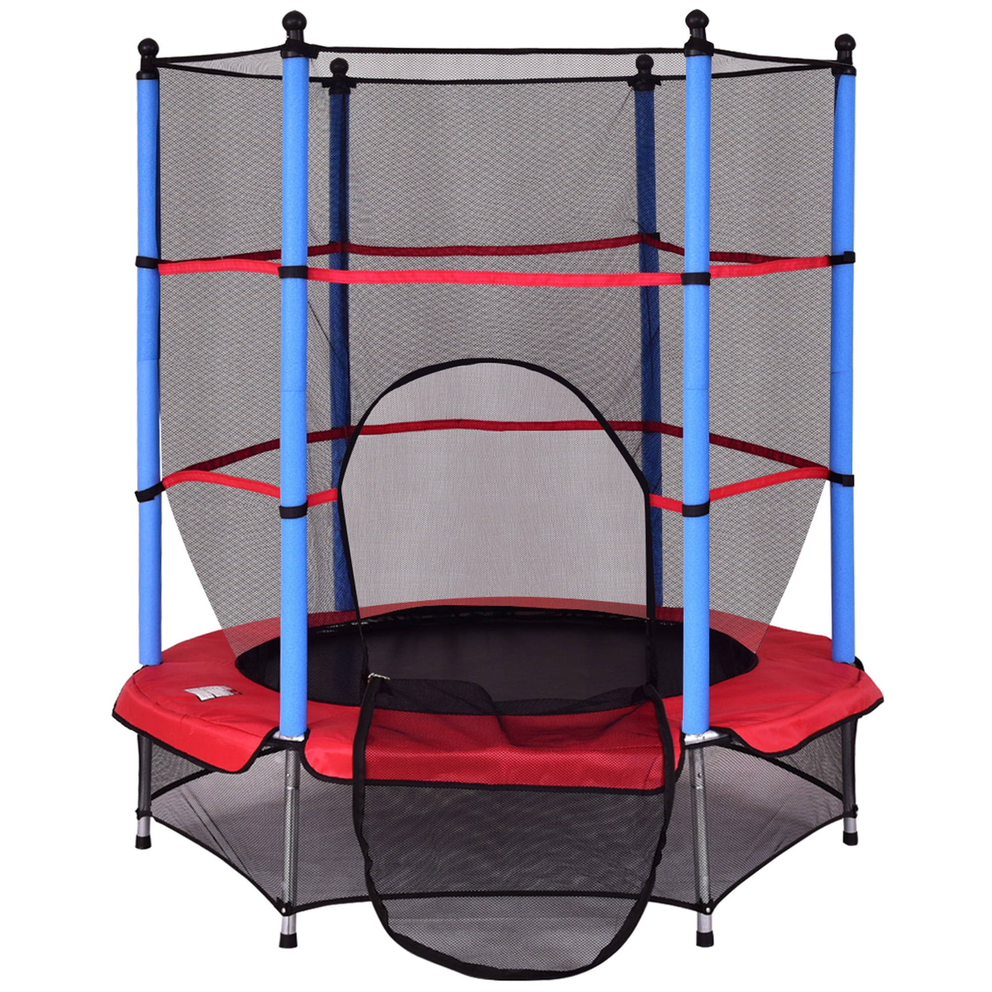 Topbuy Kids Round Jumping Trampoline Combo Bed Trampoline w/ Safety Enclosure Net Blue