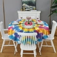 thumbnail image 2 of Colorful Rainbow Tie Dye Spiral Pattern Round Tablecloth 60"x60",Wrinkle Wipeable Table Cloth for Kitchen Dining Room Picnic Patio Party, 2 of 6