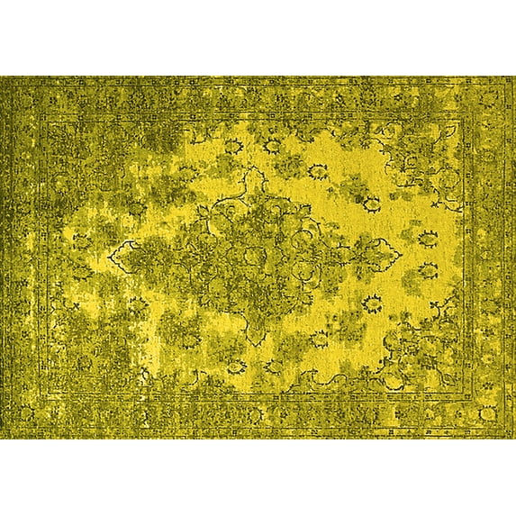 Ahgly Company Indoor Rectangle Oriental Yellow Industrial Area Rugs, 2' x 4'