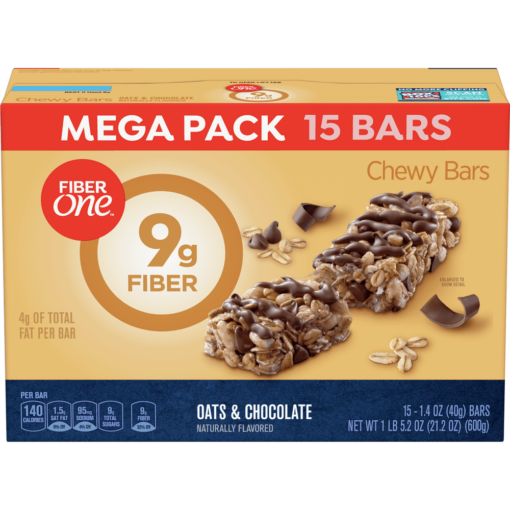 Fiber One 9g Fiber Chewy Granola Bars, Oats & Chocolate, 15 Ct Mega