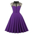 thumbnail image 2 of YYDGH Women's 1950s Audrey Retro Rockabilly Prom Dress Mock Neck Mesh Vintage Dresses 50's 60's A-Line Cocktail Party Swing Dress Purple M, 2 of 4