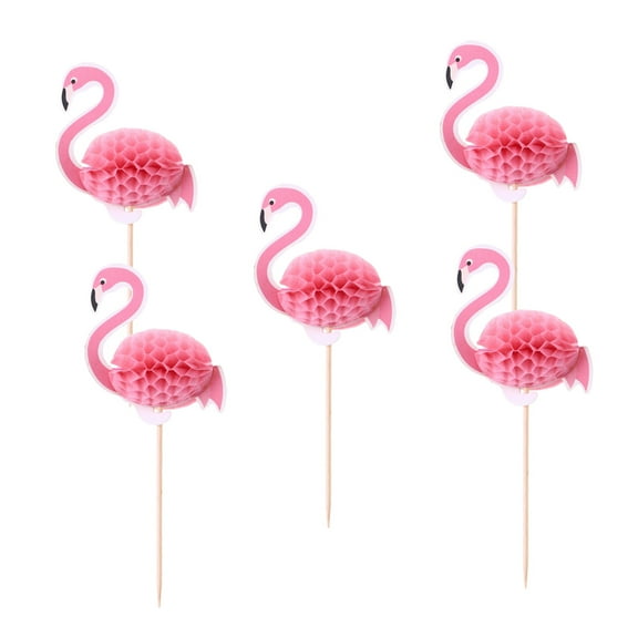 GOOHOCHY  5 Pcs Decor Flamingo Card Cake Toppers Baby Banquet