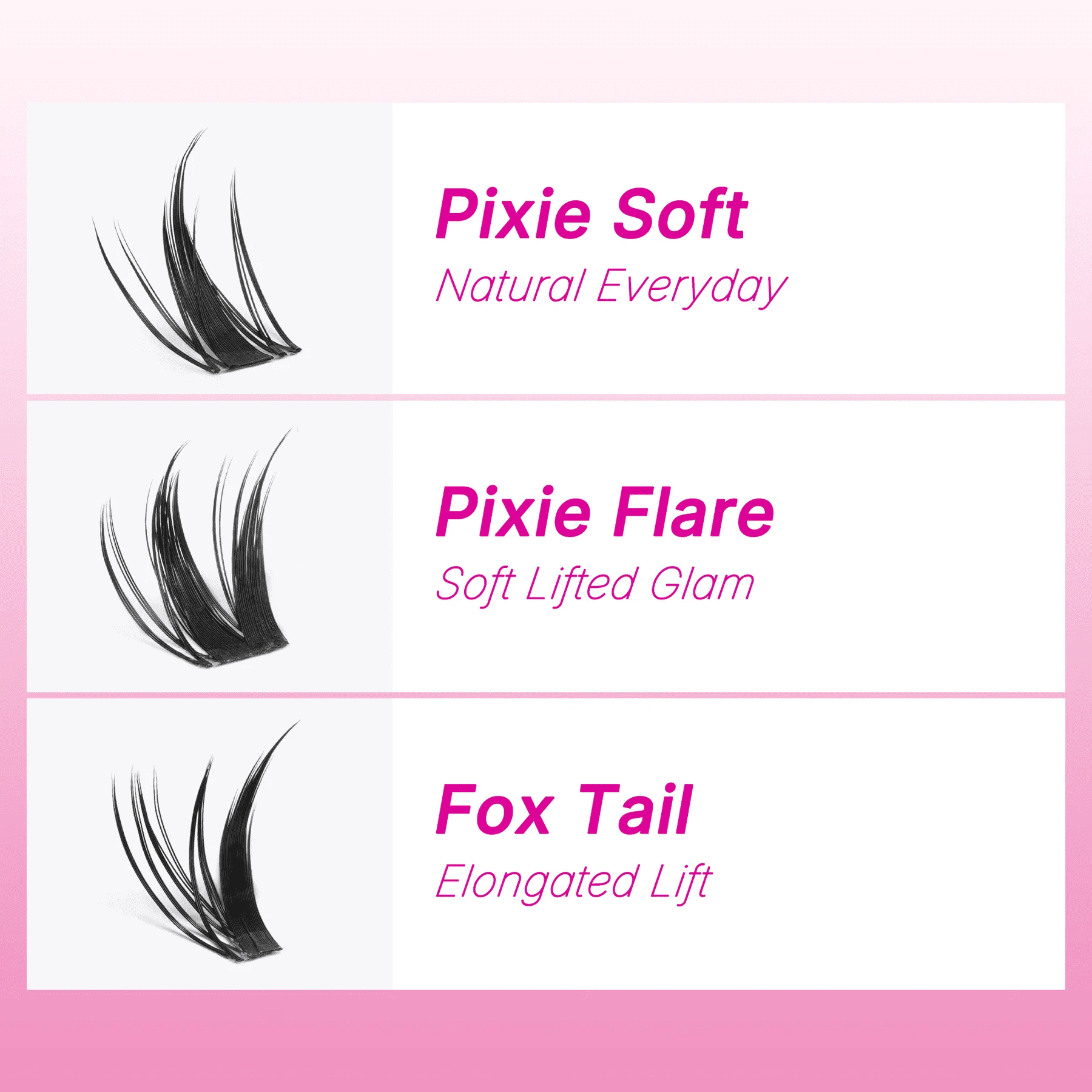 VEYESBEAUTY Pixiefox Wispy Anime Lash Clusters – 3-in-1 Tray for Fox-Eye & Manga Looks, Lightweight & Reusable Individual Lashes, False Eyelashes Lash Tray