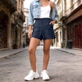 thumbnail image 6 of Bermuda Shorts for Women High Waisted Linen Dressy Casual Pleated Wide Leg Summer Shorts with Elastic Waist Navy M, 6 of 6