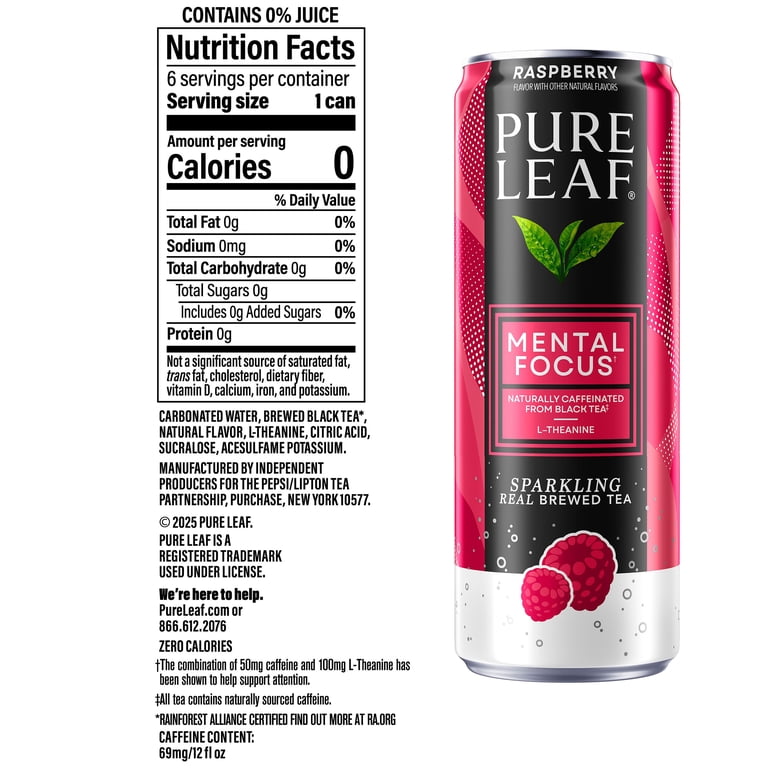 Pure Leaf Mental Focus Sparkling Raspberry Iced Tea, 12 fl oz, 6 Pack photo 3