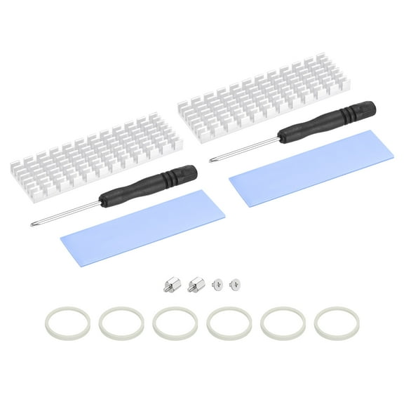 Uxcell 2 Pack M.2 SSD Heatsink Cooler Alloy Aluminum w Screwdriver Kit,1mm Thermal Pad, for Laptop,70*22*6mm, Silver