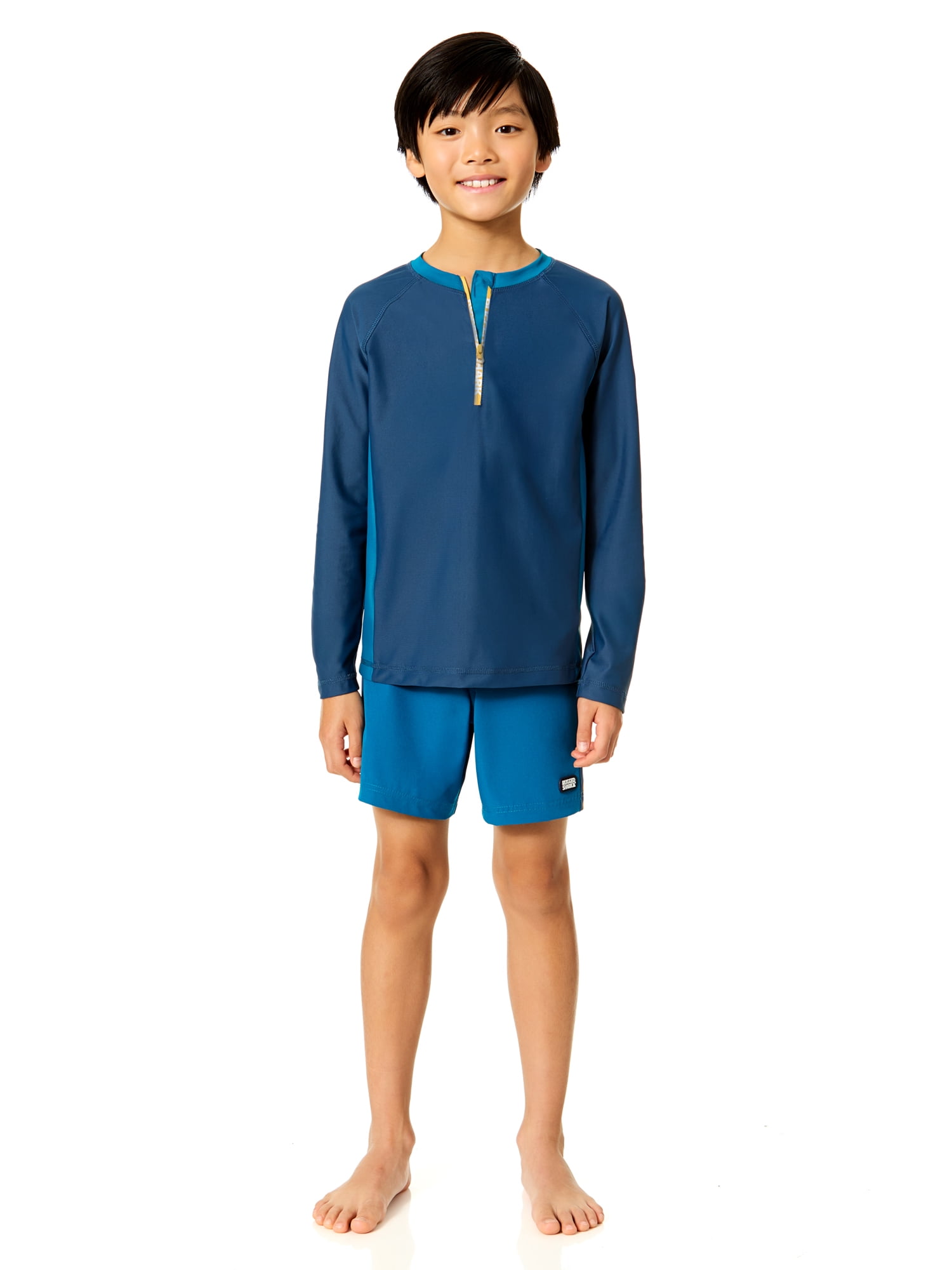 Rugged Shark Boys Long Sleeve Half Zip Rash Guard, Sizes 4-16