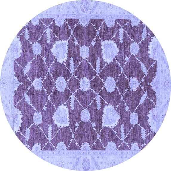 Ahgly Company Machine Washable Indoor Round Abstract Blue Modern Area Rugs, 3' Round