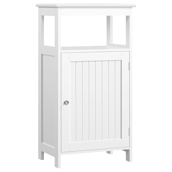 4-Tier Bathroom Floor Cabinet, Multifunctional Free Standing Storage Organizer with Single Door and Adjustable Shelf, Narrow Cabinet for Small Space, 18'' L x 12'' W x 33'' H, White