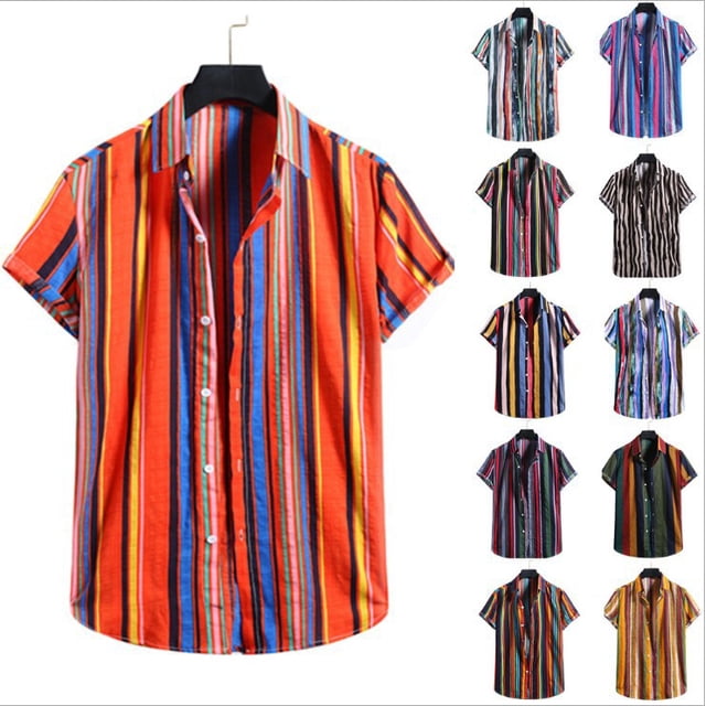 Chemise de plage pour hommes printemps et été chemise hawa?enne descontractée à rayures à manches courtes et à fleurs taille L ShuxiuWang 8390613646316